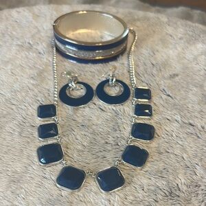 New York & Company Blue and Silver Necklace, Bracelet and Earrings Set